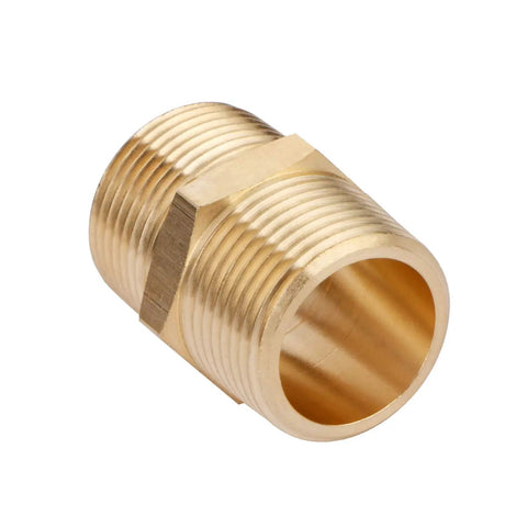 Go-To Solid Brass Pipe Fitting Hex Nipple Three Quarter Inch By Three Quarter Inch NPT Male Adapter for Plumbing Systems