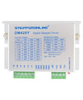 Front view of DM420Y digital stepper driver module for Nema 14/17/23 motors, 18-36V DC, with green terminal blocks.