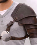 Single Shoulder Pauldron Armor In PU Leather Medieval Viking Gladiator Style With Rivet Detailing For Cosplay LARP And Stage Battles
