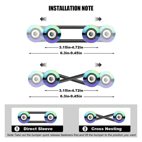 Installation instructions for Dope Quick Release Bumper Kit For Cars Front And Rear Bumper Fasteners with colorful tabs.