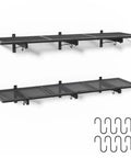 Two Pack Heavy Duty Garage Wall Shelves Set Wall Mounted Floating Storage Racks 320 Lbs Load Capacity Black Industrial Shelves For Basement Shop Shed Easy Install Built Tough Steel Construction, 12x46.2 in steel wall shelves with hooks