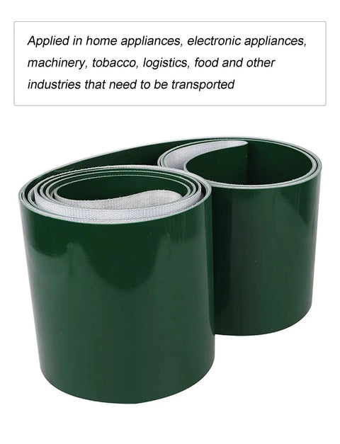 No Nonsense Green Pvc Transmission Conveyor Belt Designed For Smooth Industrial Material Handling And Dependable Packaging Production Lines With Heavy Duty Wear Resistant Grip