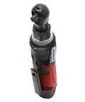12V Cordless Li Ion 1 Quarter Inch Torque Ratchet Wrench Kit With LED Light, showing red and black body with 1/4-inch head