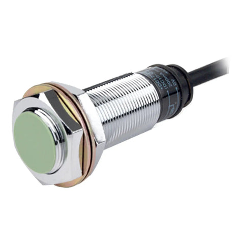 Inductive Proximity Sensor 5mm M18 NPN DC 12 To 24V Shielded Flush Mount For Iron Target 18x18x1mm shown at an angle