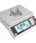 High Precision 30kg Digital Counting Scale with RS232 port and large backlit LCD displaying weight, with screws on platform.