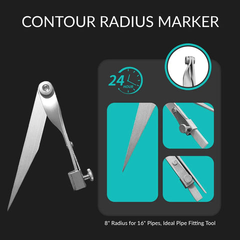 Top Shelf 8 Inch Contour Radius Marker Kit With Durable Soapstones And Solid Holder For Straight Shot Precision Pipe Layouts And Flange Fits Plus Saddle Cuts - Silver aluminum tool for marking pipe contours.