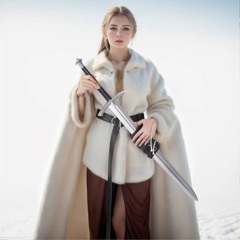 Person wearing Two Piece Medieval Sword Belt With Sword Frog Holster And Adjustable Rapier Belt Holster Renaissance Costume Accessory