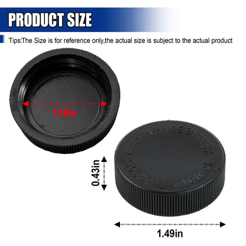 Engine Coolant Reservoir Cap For Most Cars Heavy Duty Radiator Overflow Bottle Cap Easy No Fuss Replacement For Water Tank High Temperature Resistant Durable And Leak Proof Pack Of 2, showing size dimensions and black material