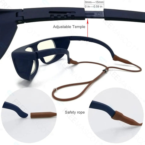 OD 6+ CO2 Laser Safety Glasses 9000nm-11000nm For 10600nm Laser, 95 Percent Visible Light, EN207 Approved Black Frame Style 5 Goggles with adjustable temple and safety rope
