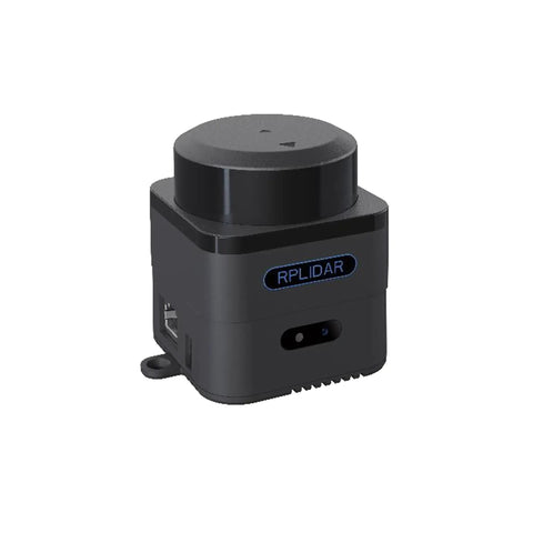 RPLIDAR M2M3 2D 360 Degree Lidar Sensor for robots and drones with 40m range, front view showing Ethernet port and compact design.