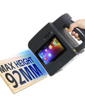 Heavy Duty Handheld Industrial Inkjet Printer To Handle Hella Wide Format Coding on Various Surfaces, showing max height print on wood.