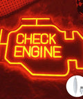 Lit Neon Signs For Wall Decor Large LED Neon Light Sign For Bedroom Party Office Hotel Pub Cafe Room Decor Bar Art Decor Man Cave Night Light Gift For Home Use, "Check Engine" design in orange glow, includes power adapter.