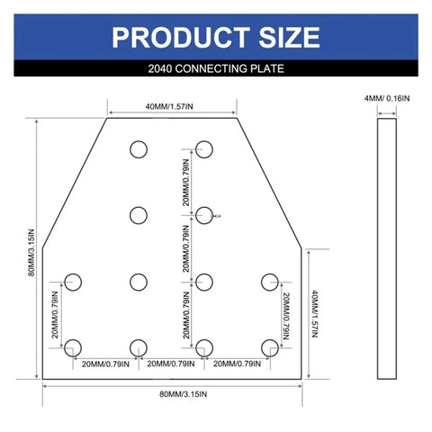 8 Piece Pro Grade T Corner Brackets For 2040 3060 Aluminum Extrusion Frame Building With Heavy Duty Nuts And Screws Silver Knockout Quality Zero Drag Diy Builds dimensions diagram with measurements labeled