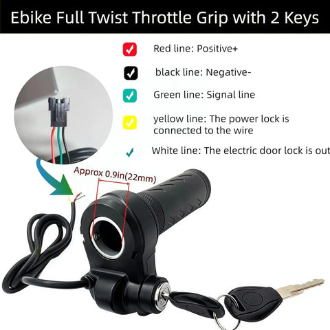 Full Twist Throttle For Q20 Q20 Pro Lite Electric Bikes And Scooters 3 Pin Waterproof Plug Universal Voltage Compatible With Q20 Series Includes 2 Keys Upgraded E Bike Trike Accessory