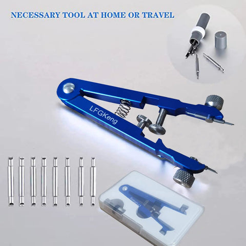 Watch Spring Bar Pliers Tool Kit With Spring Bar Tweezers And 8 Alloy Steel Pins for strap removal and repair, blue