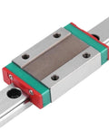 Heavy Duty Metal Linear Motion Guide Slider With MGN12H Mini Rail And Mounting Bracket close-up view showing bearings and color-coded blocks.