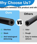 Comparison of Universal Silicone Vacuum Hose 10 Ft Long and other hose, highlighting odorless, sleek, anti-twist features.
