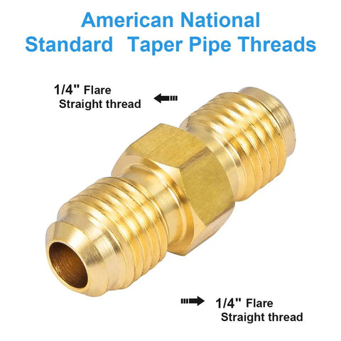 1/4 Inch Male Flare To 1/4 Inch Male Flare Brass Gas Adapter Union Coupler Pipe Fitting Set showing connectors