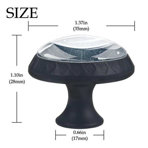 4 Pack 1.37 Inch Slick Starry Sky Round Cabinet Knobs Black Glass ABS With Stainless Steel Screws For Cabinets Drawers Cupboards And Dressers Modern Furniture Hardware Decor, dimensions and design detail shown