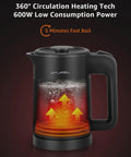 Image of a black Grab And Go 0.6L Electric Kettle for travel, showing its double wall design and fast boiling feature.