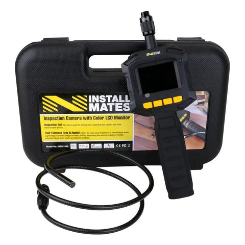 All In One Inspection Camera Kit With Color LCD Monitor, Flexible Three Foot Gooseneck, One Ninth Inch Camera, Hook And Magnet Accessories, Case Included, Lightweight Handheld Borescope For Walls And Tight Spaces in front of its carrying case
