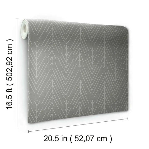 Charcoal Gray Twig Hygge Herringbone Peel And Stick Wallpaper 20.5 Inches Wide 16.5 Feet Long Removable No Residue Roll