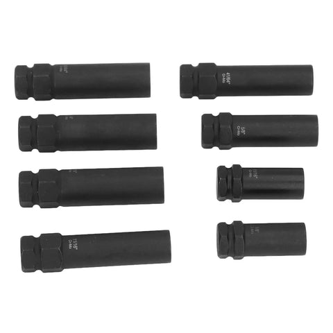 8 Piece Lug Nut Socket Set For Wheel Lock Removal With Thin Walled Spline Keys Cr Mo Steel arranged in a grid pattern
