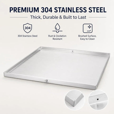 Heavy Duty 30x30x1.5 Inch Stainless Steel Washing Machine Pan With Drain Hole, 304 Stainless Drip Tray, brushed finish, product details