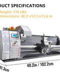 EcoExplorer 750W Benchtop Metal Lathe 350mm Swing Compact Toolroom Lathe with Digital Readout Display and 3 Jaw Chuck