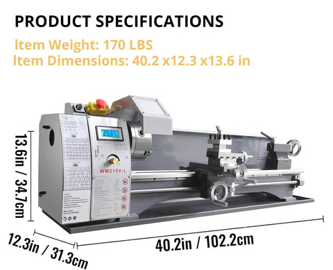 EcoExplorer 750W Benchtop Metal Lathe 350mm Swing Compact Toolroom Lathe with Digital Readout Display and 3 Jaw Chuck