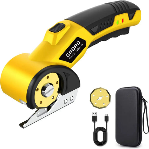 Cordless Electric Scissors With LED Light For Precise Cutting, Rechargeable 4V Rotary Box Cutter, USB Type C Fast Charge, Includes 2 Blades