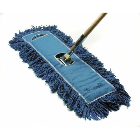 Dust Mop With Infinity Twist Cotton Yarn Blue 24 Inch Wide Head Fray-Resistant, Washable And Pre Laundered For Easy Clean Up