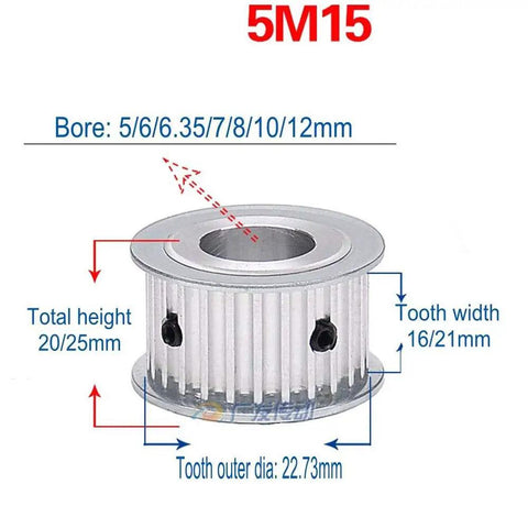 5M 15T Timing Pulley For 15mm Wide Belts With 5mm Pitch And 10mm Bore Aluminum Synchronous Wheel Perfect For CNC Milling Machines Lathes And Other Precision Machinery Drives, silver aluminum pulley