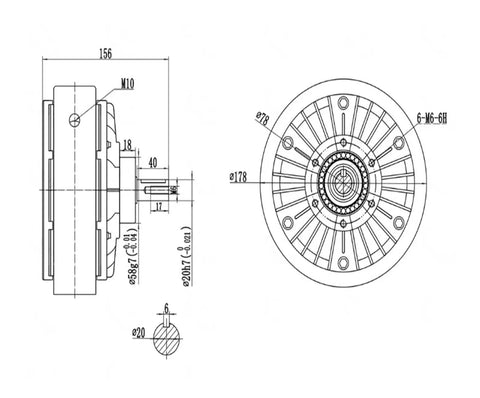 Technical drawing of Powder Brake FZ25A 25 Nm Single Shaft With Adjustable Torque Heavy Duty Compact Design diagram view.
