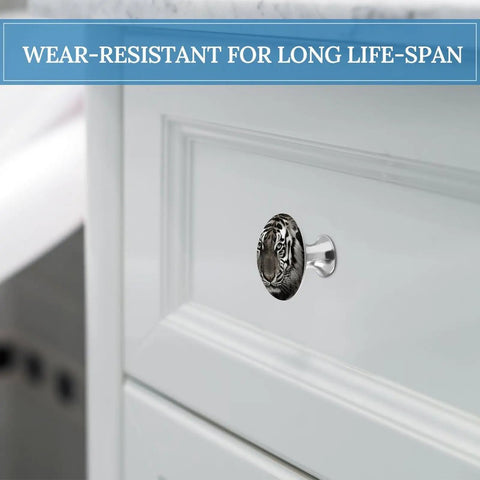 Round Stainless Steel Cabinet Knobs With Screws For Dresser Kitchen And Bathroom Rust Resistant Drawer Knob Single Hole Pull Boss Modern Closet Hardware Easy Install, tiger print