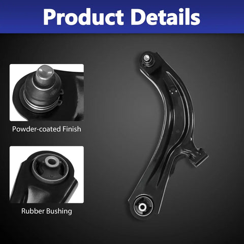 Beefed Up 10 Piece Suspension Kit component close-up showing control arm powder-coated finish and rubber bushing for Nissan Sentra.