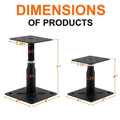 Dimensions of Two Pack Heavy Duty Adjustable Floor Support Jack For Deck Foundations And RV Steps Mini Screw Jack Post Four To Seven Inches Galvanized Steel Rust Resistant DIY Home Improvement Stabilizers For Furniture And Floors