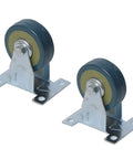 4 Inch Heavy Duty Rubber Fixed Caster Wheels With Galvanized Top Plate Non Swivel for Small Machinery Trolleys, side view.