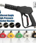 Swivel Pressure Washer Gun 5000 PSI Short Wand With Five Nozzles Anti Kink Design shown with color-coded nozzle tips