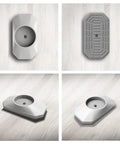Baby Gate Wall Protector 4 Pack White with soft rubber backing shown in different angles and details on a wooden surface