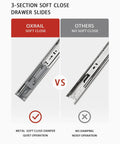 Comparison of Heavy Duty Soft Close Drawer Slides 22 Inch Side Mount Pair Built Like A Tank For Kitchen Cabinets, showing features.