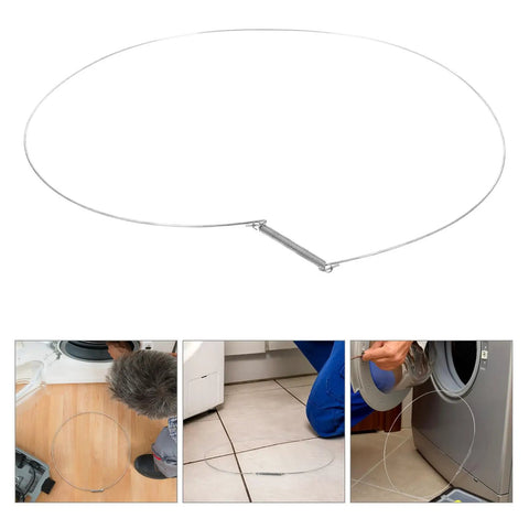 Door Boot Spring Clamp For Washing Machine Stainless Steel Seal Clamp Easy To Install Leakproof Door Seal Replacement Part Universal 32cm Washer Accessory Heavy Duty Metal Repair displayed on floor during installation