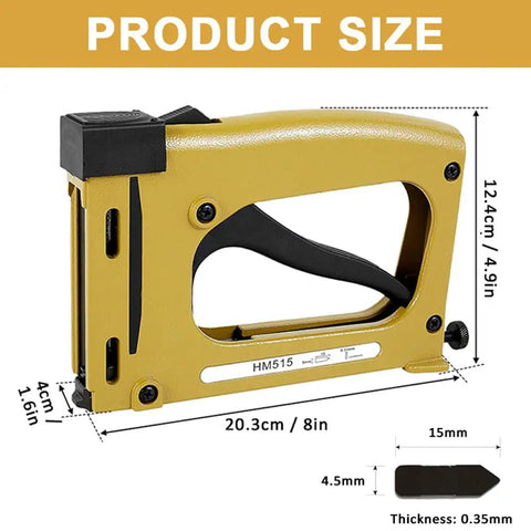 Pro Grade Point Driver For Picture Framing With 1000 Points showing dimensions and tungsten steel alloy shell in yellow