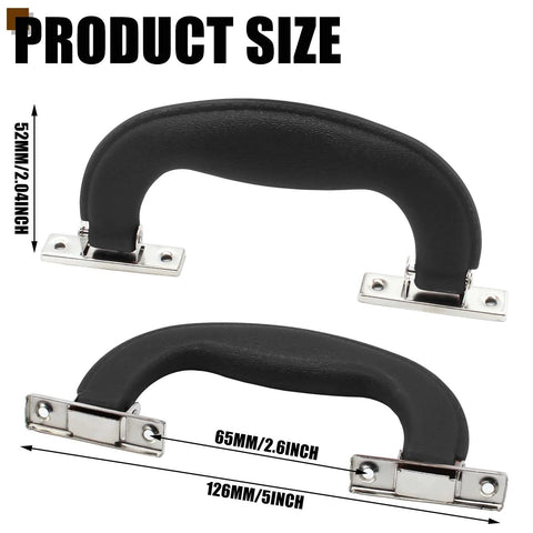 Black Plastic Luggage Trunk Pull Handles Set Of 6 With Mounting Screws for Suitcases, shown with dimensions 126mm x 65mm.