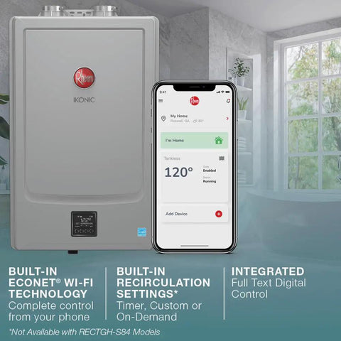 Ikonic Rectgh SR11iN Tankless Gas Water Heater With Recirculation Super High Efficiency Condensing Technology installed in home