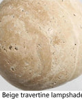 Close-up of beige travertine lampshade for Travertine Pendant Light Spherical Walnut Wood Hanging Lamp Natural Stone Modern Nordic Fixture Adjustable Height for Bedroom Dining Room Study Bedside.