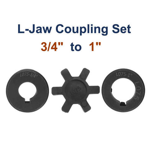 2 Pack L-Jaw Coupling Set Three Quarter Inch To One Inch Flexible Three Piece Coupler With Buna N NBR Rubber Spider For Log Splitter Hybrid Equipment In Industrial Applications, 3/4 to 1 in