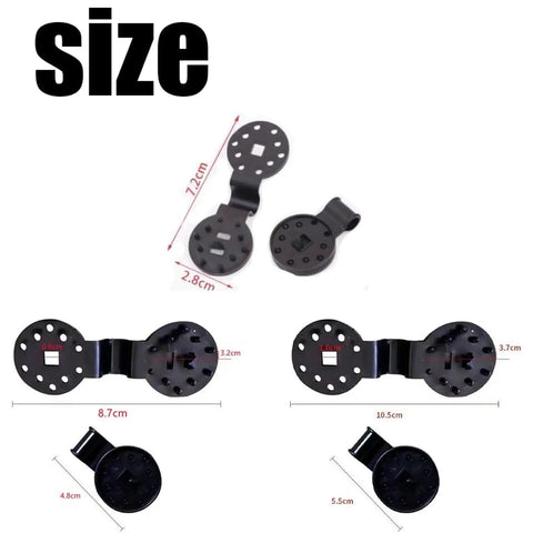 Beefy Lock Grip Tarp Clips Set with size dimensions shown for windproof shade sails and tarps, universal garden net clamps.