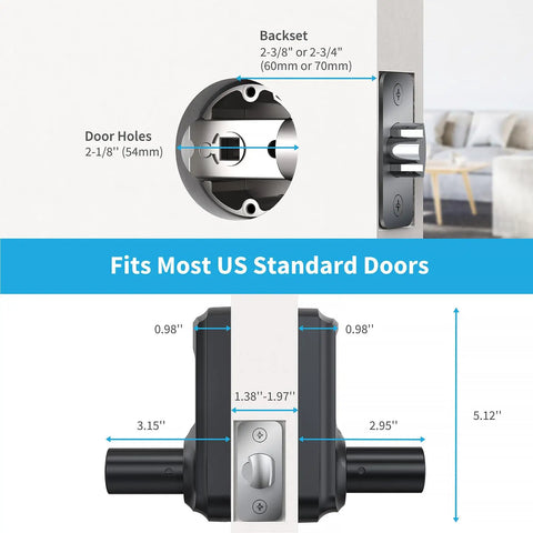 Dimensions and compatibility of Keyless Entry Door Lock With Handle And Digital Keypad for US standard doors