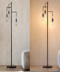 Farmhouse Industrial Tree Floor Lamp With 3 Edison LED Bulbs For Living Room, Bedroom And Office, Rustic Black Tall Standing Floor Lamp